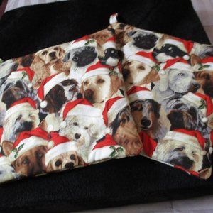 Set of Two Handmade Christmas Dog Oven Pot Holders